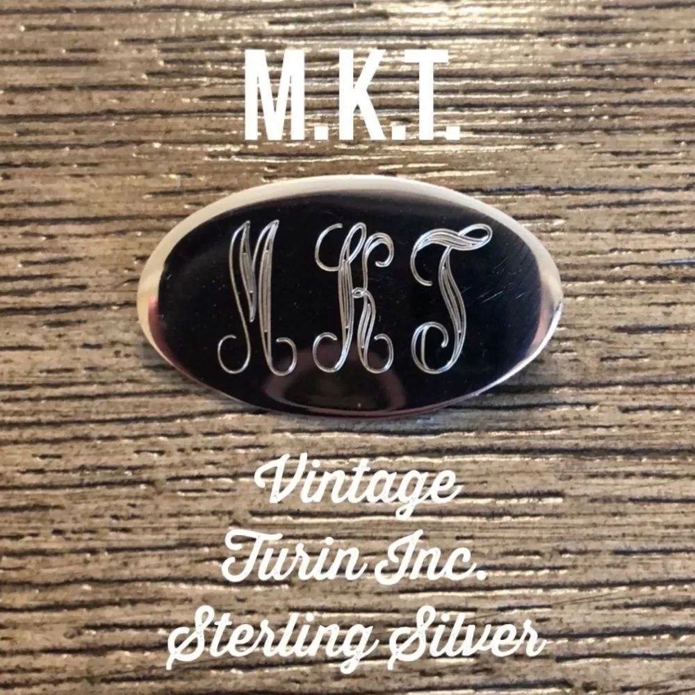 Vintage Oval SterlingโSilver Monogramed Pin MKT